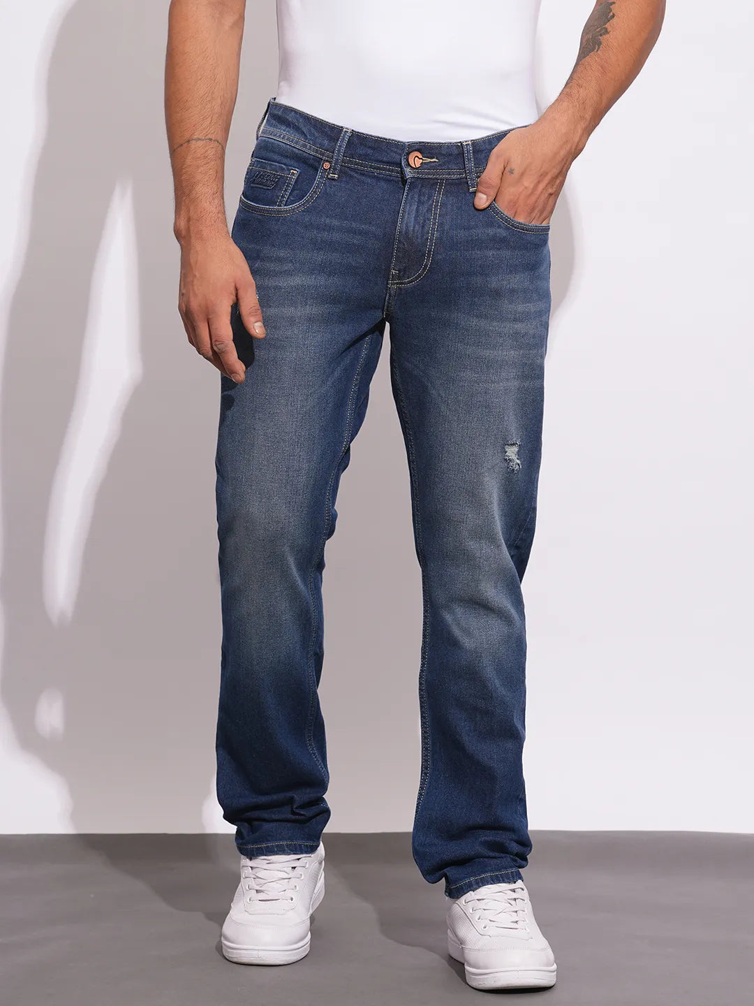 Dark Blue Anti Fit Denims For Men By Being Human Clothing