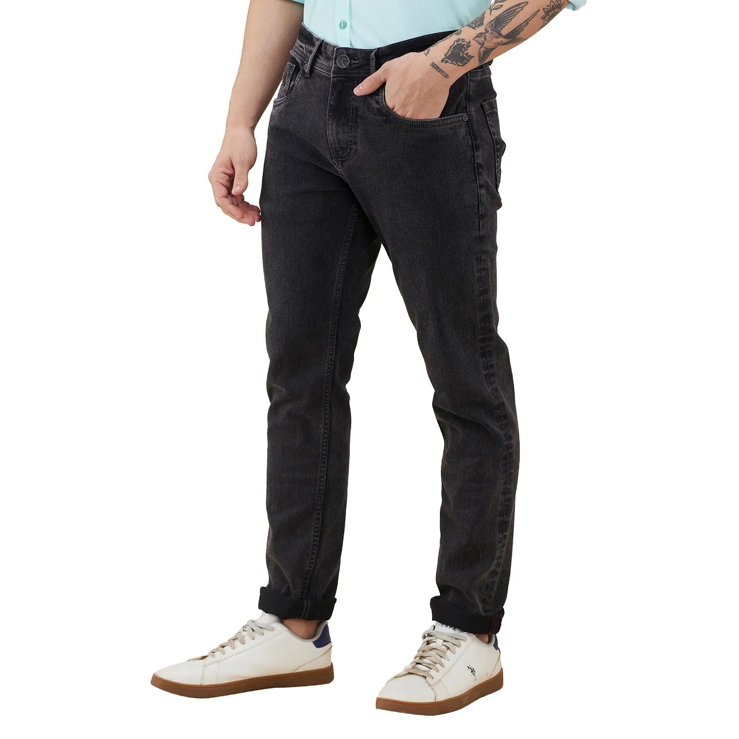 Mens-Bottom Denim Grey Tone by Being Human Clothing