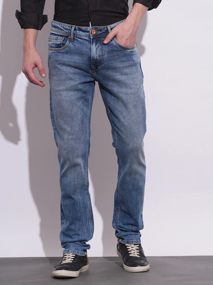 Light Blue Slim Fit Denims For Men By Being Human Clothing