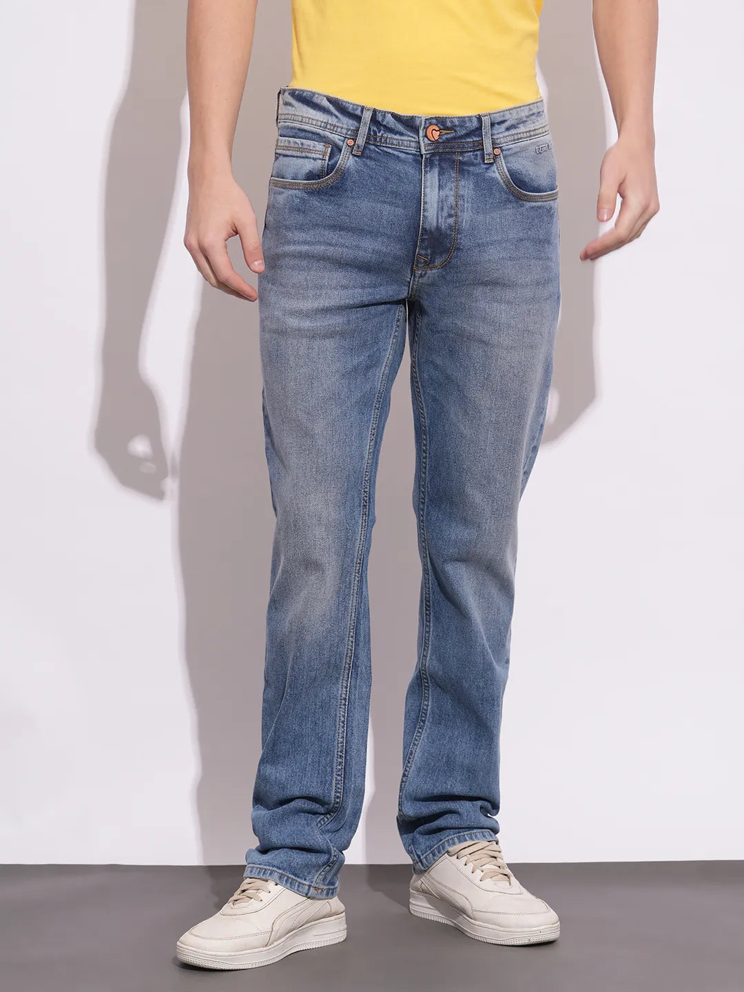 Light Blue Straight Fit Denims For Men By Being Human Clothing