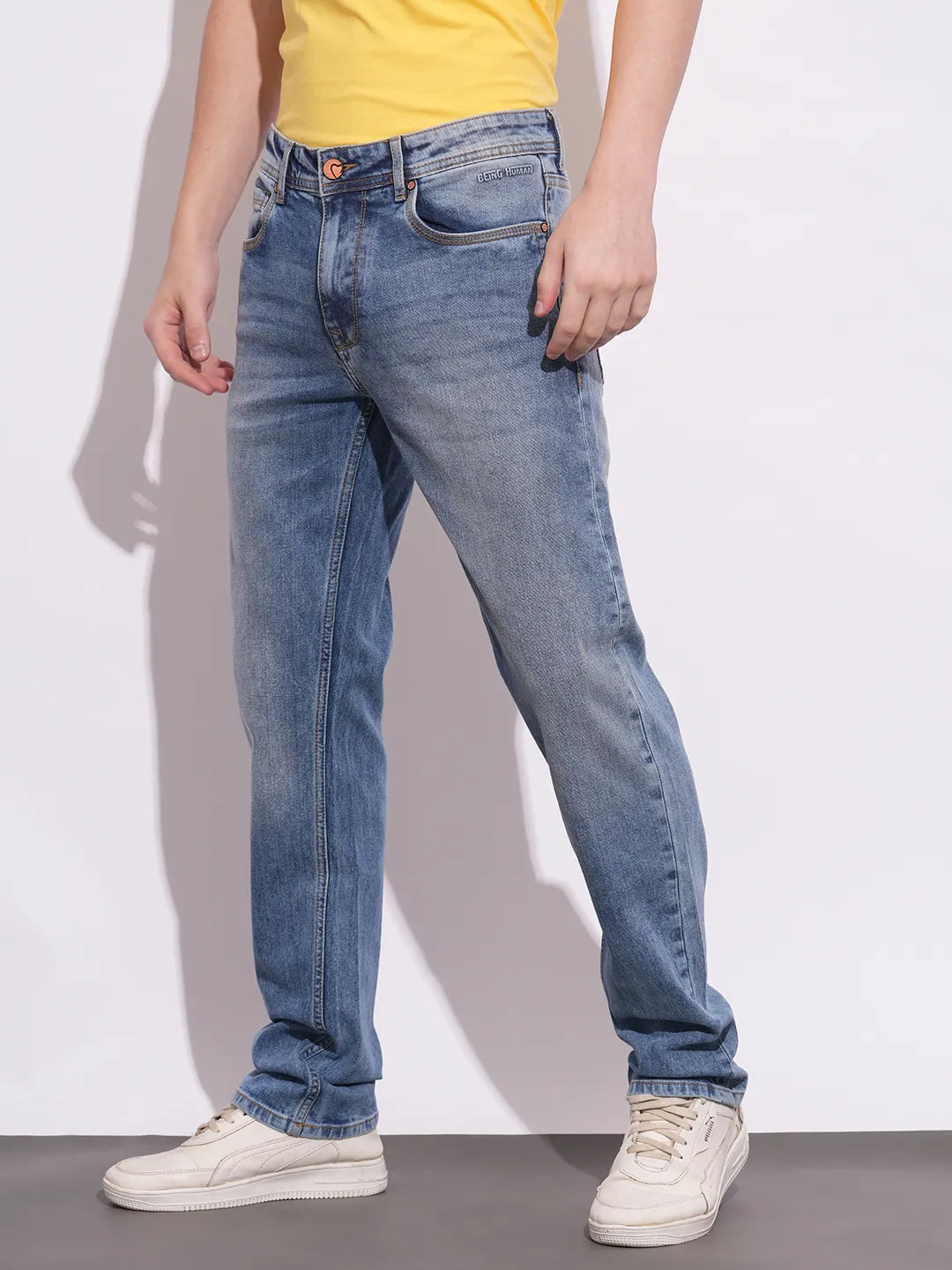 Light Blue Straight Fit Denims For Men By Being Human Clothing