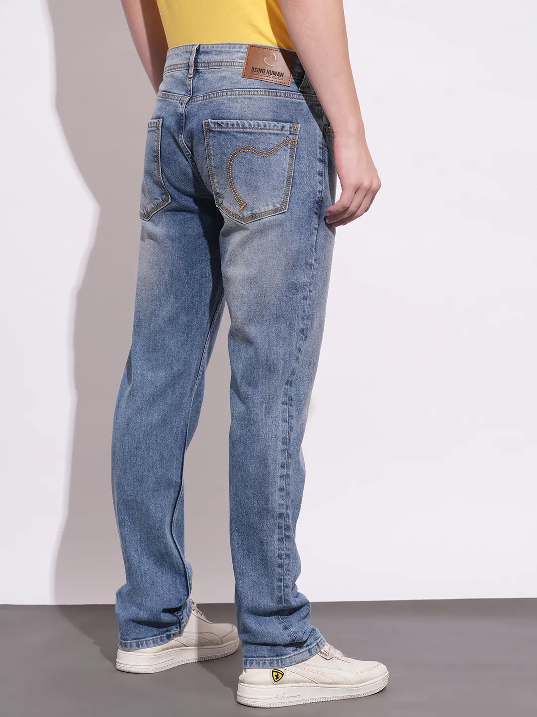 Light Blue Straight Fit Denims For Men By Being Human Clothing