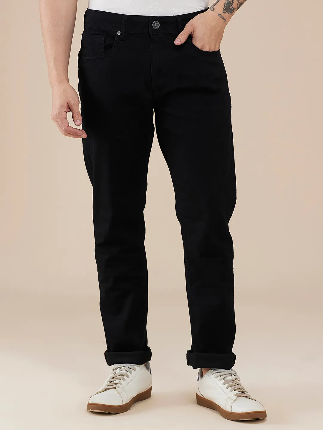 Black Slim Fit Denims For Men By Being Human Clothing