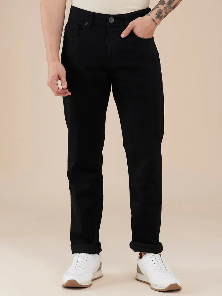 Black Krypton-Straight Fit Denims for Men