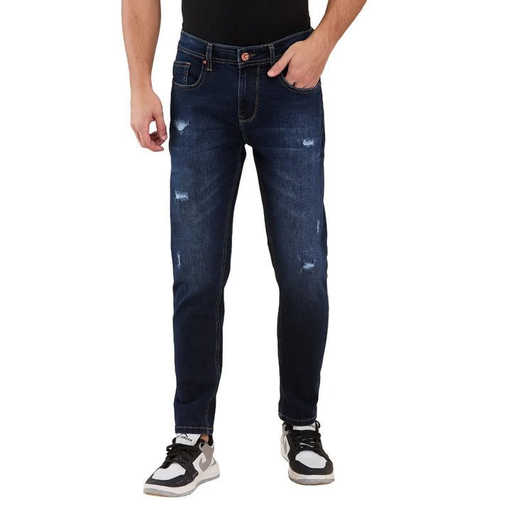 Dark Blue Cropped Fit Denims For Men By Being Human Clothing