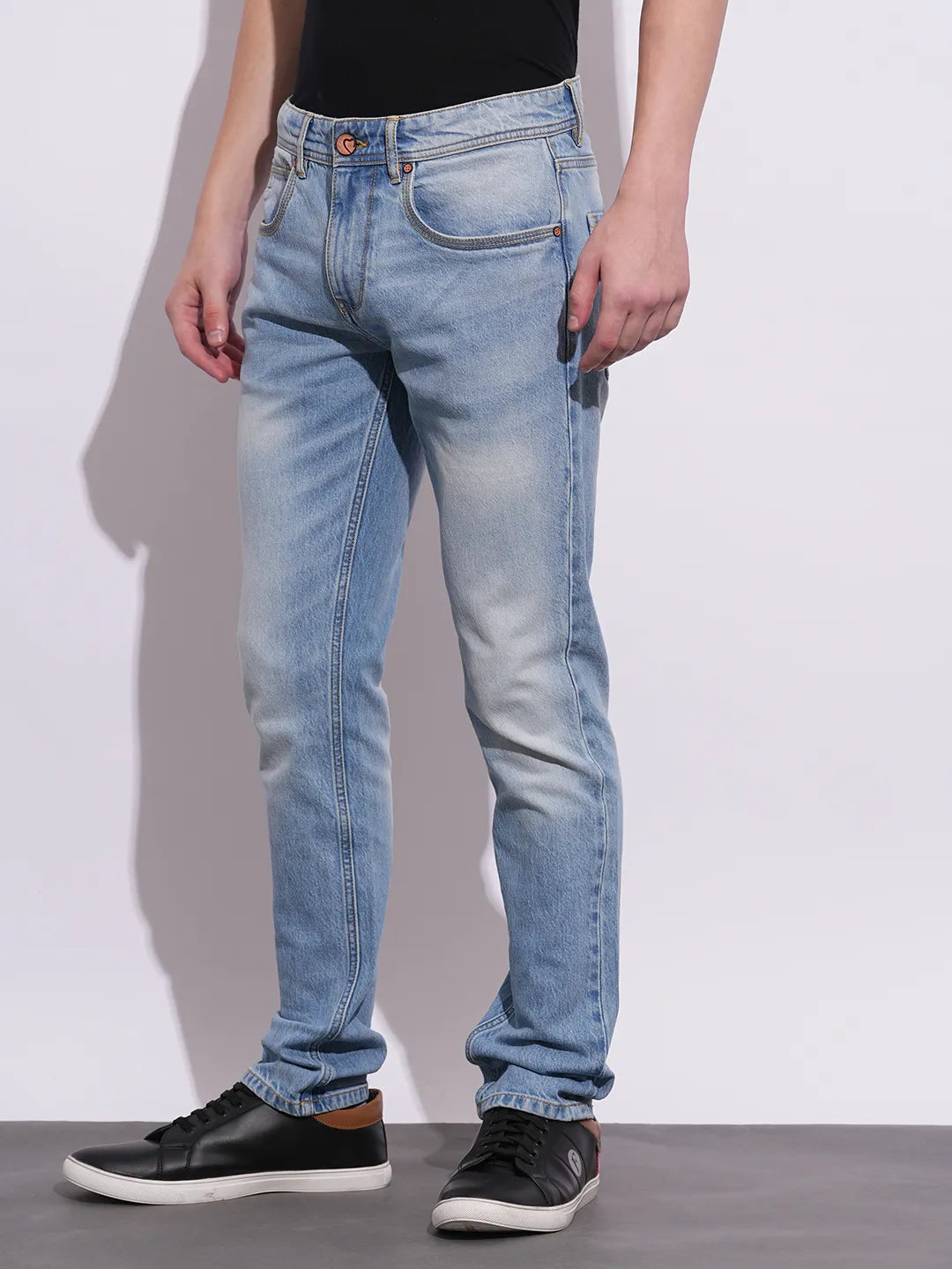 Light Blue Slim Fit Denims For Men By Being Human Clothing