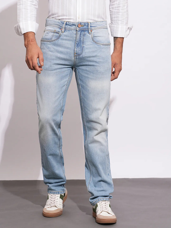 Blue Krypton-Straight Fit Denims for Men by Being Human Clothing