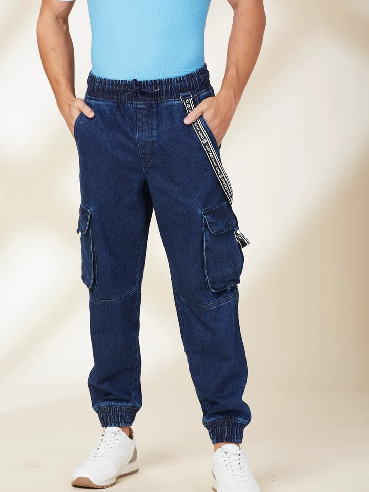 Dark Blue Slim Fit Joggers For Men By Being Human Clothing
