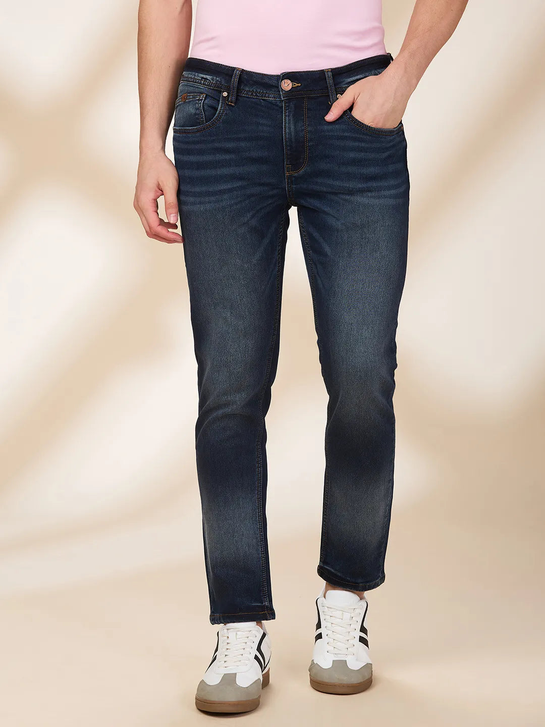 Men Blue Solid Jeans by Being Human Clothing