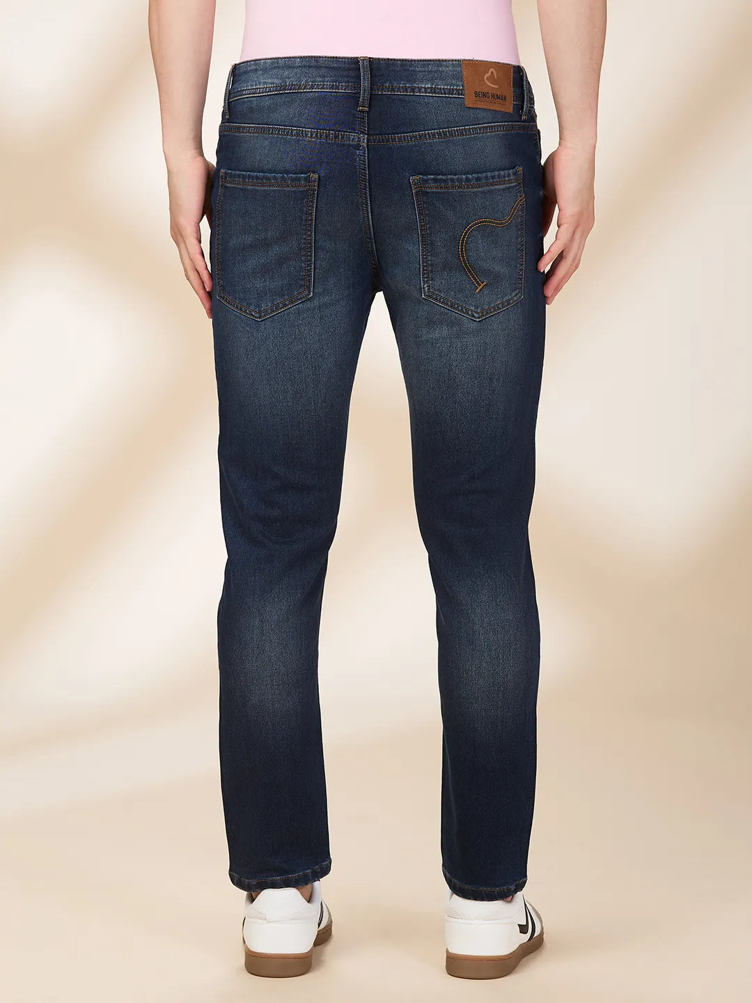 Men Blue Solid Jeans by Being Human Clothing