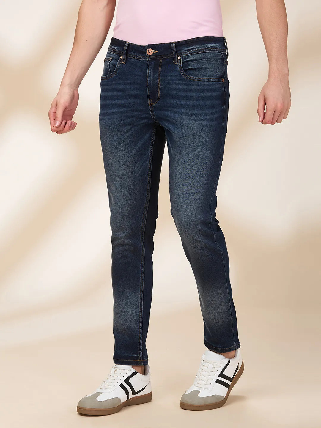 Men Blue Solid Jeans by Being Human Clothing