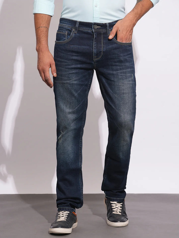 Dark Blue Slim Fit Denims For Men By Being Human Clothing