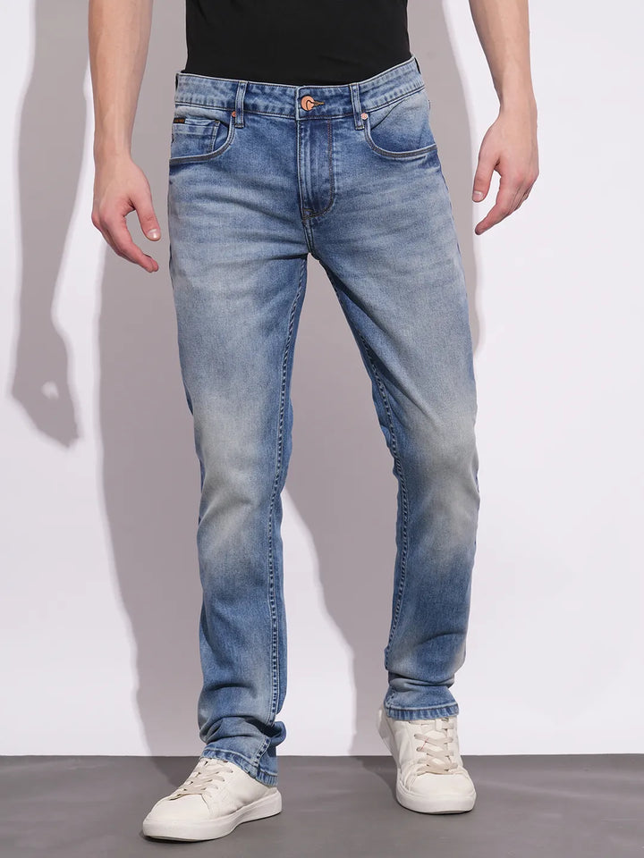 Light Blue Slim Fit Denims For Men By Being Human Clothing