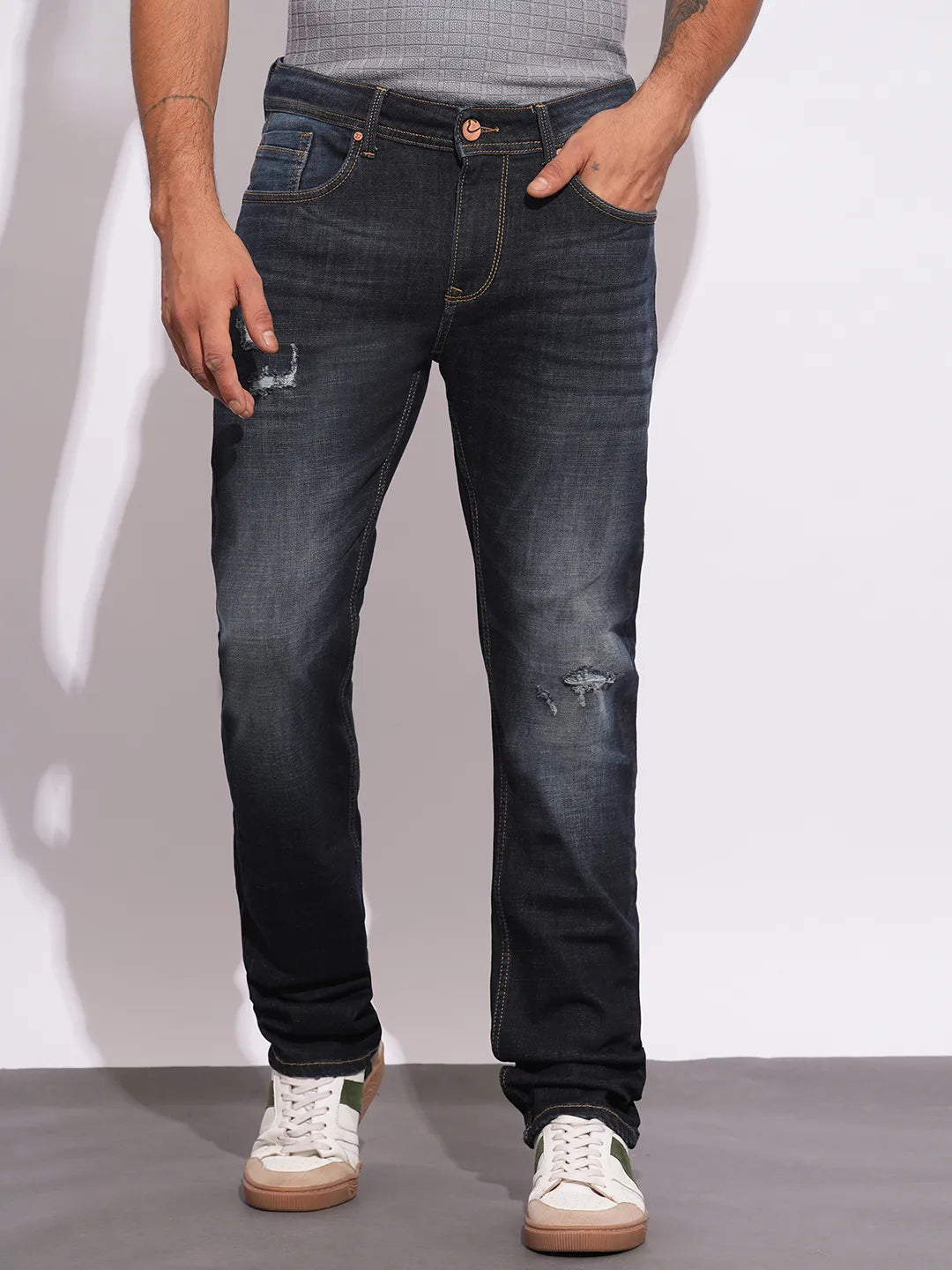 Mens-Bottom Denim Dk.Tone by Being Human Clothing