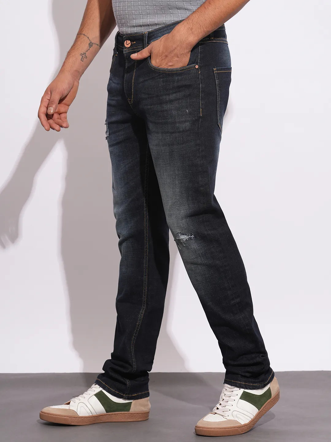 Mens-Bottom Denim Dk.Tone by Being Human Clothing