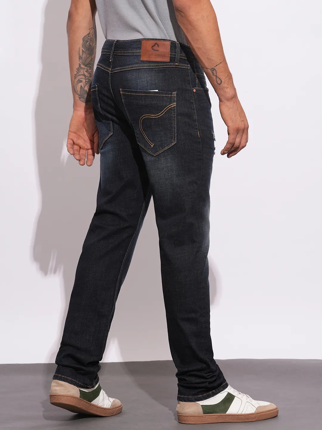 Mens-Bottom Denim Dk.Tone by Being Human Clothing