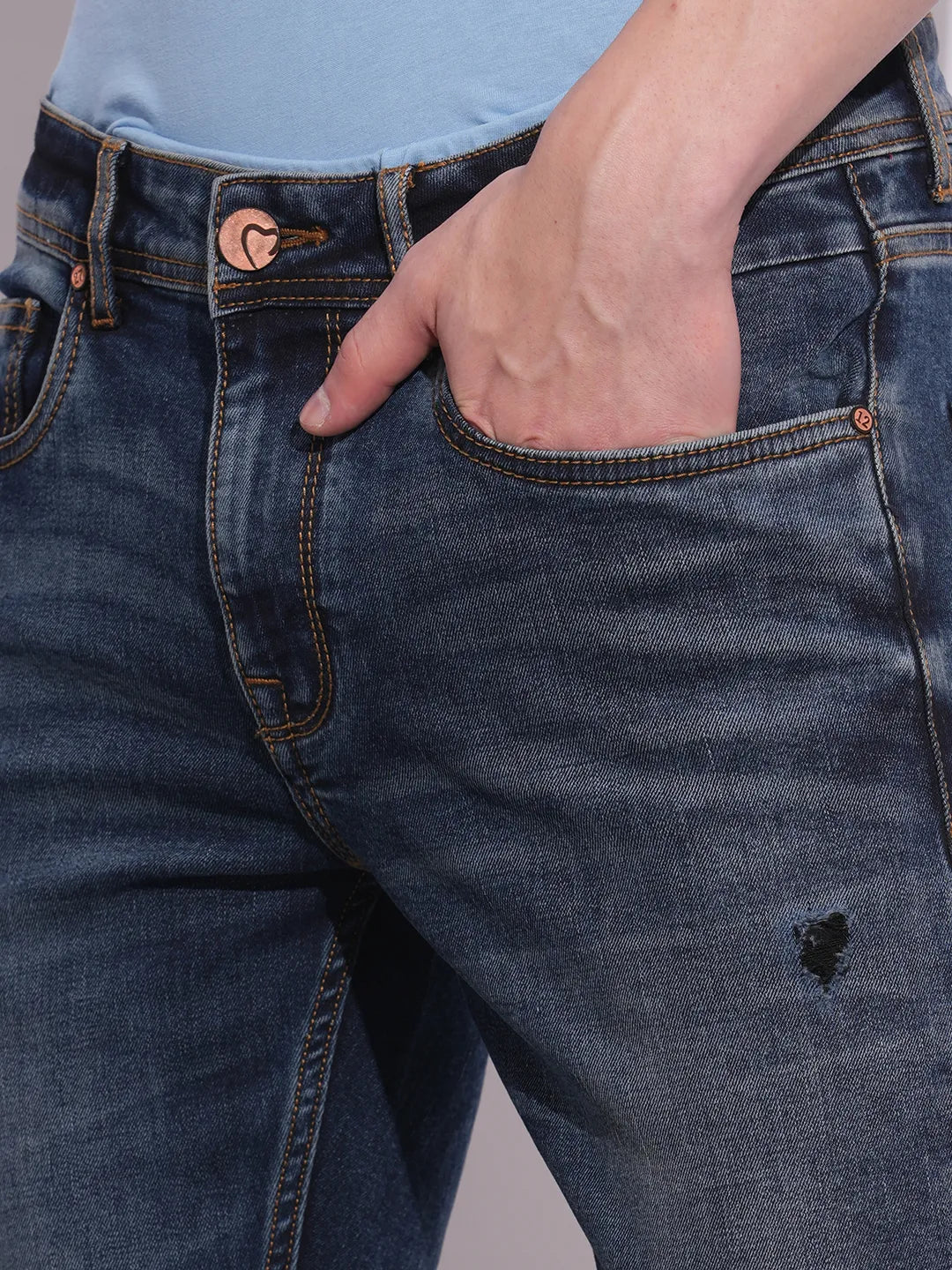 Mens-Bottom Denim Dk.Tone by Being Human Clothing