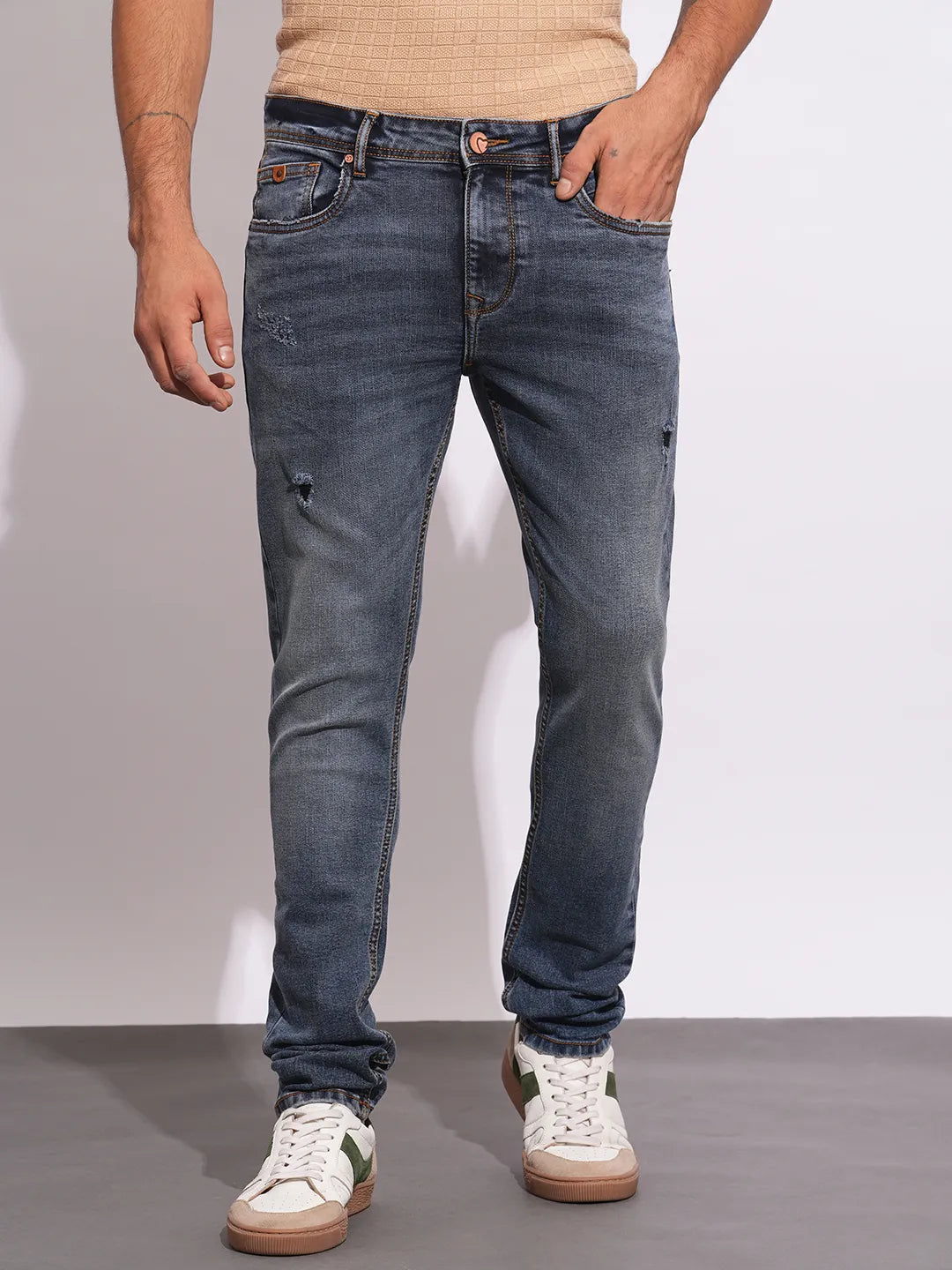 Mens-Bottom Denim Dk.Tone by Being Human Clothing