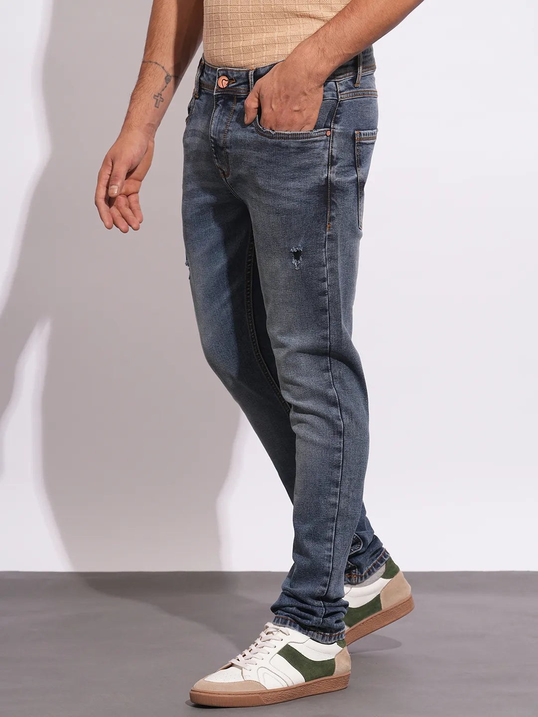 Mens-Bottom Denim Dk.Tone by Being Human Clothing