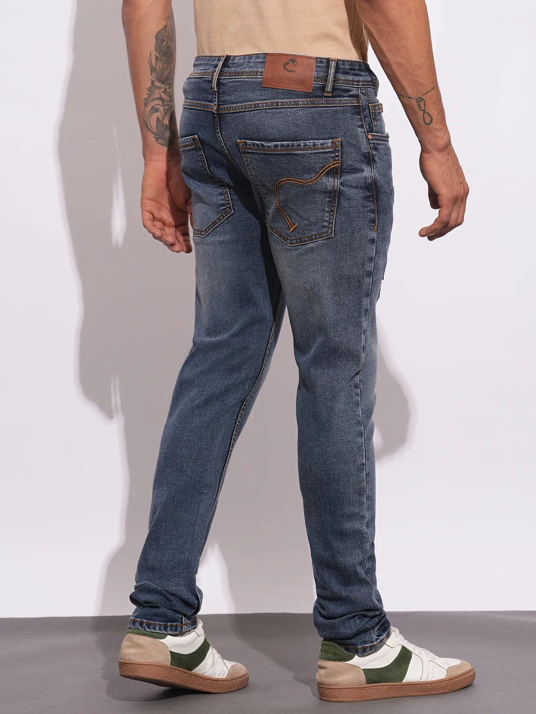 Mens-Bottom Denim Dk.Tone by Being Human Clothing