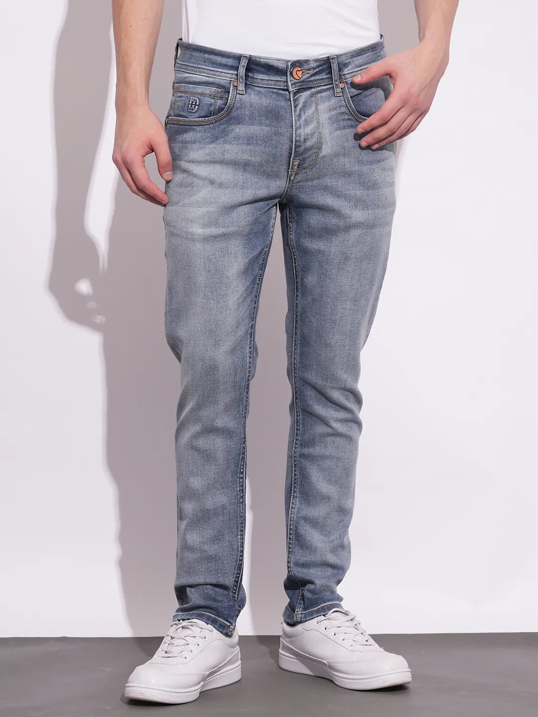 Men Blue Solid Jeans by Being Human Clothing