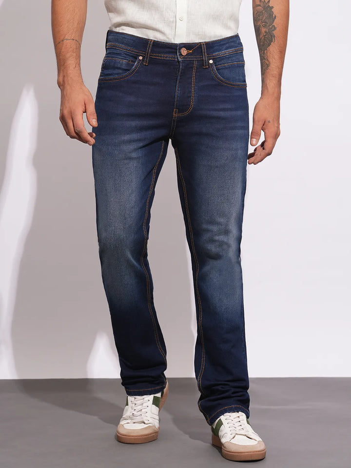 Blue Argon-Cropped Fit Denims for Men