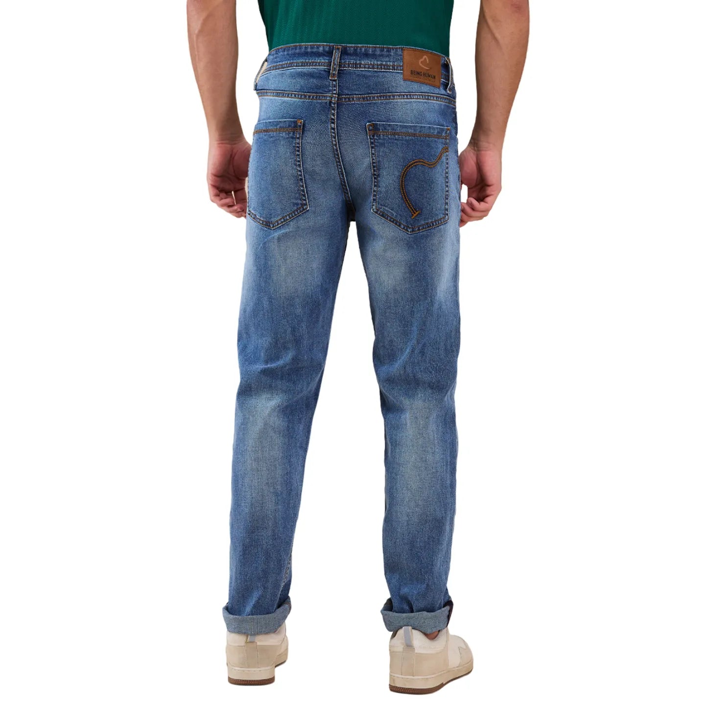 Men Blue Solid Jeans by Being Human Clothing