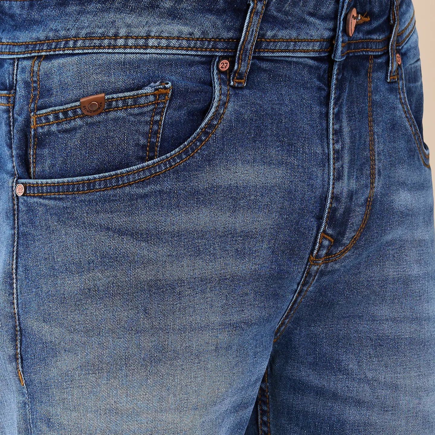 Men Blue Solid Jeans by Being Human Clothing