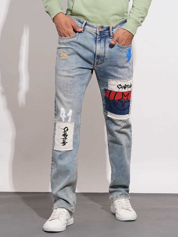 Blue Krypton-Straight Fit Denims for Men by Being Human Clothing