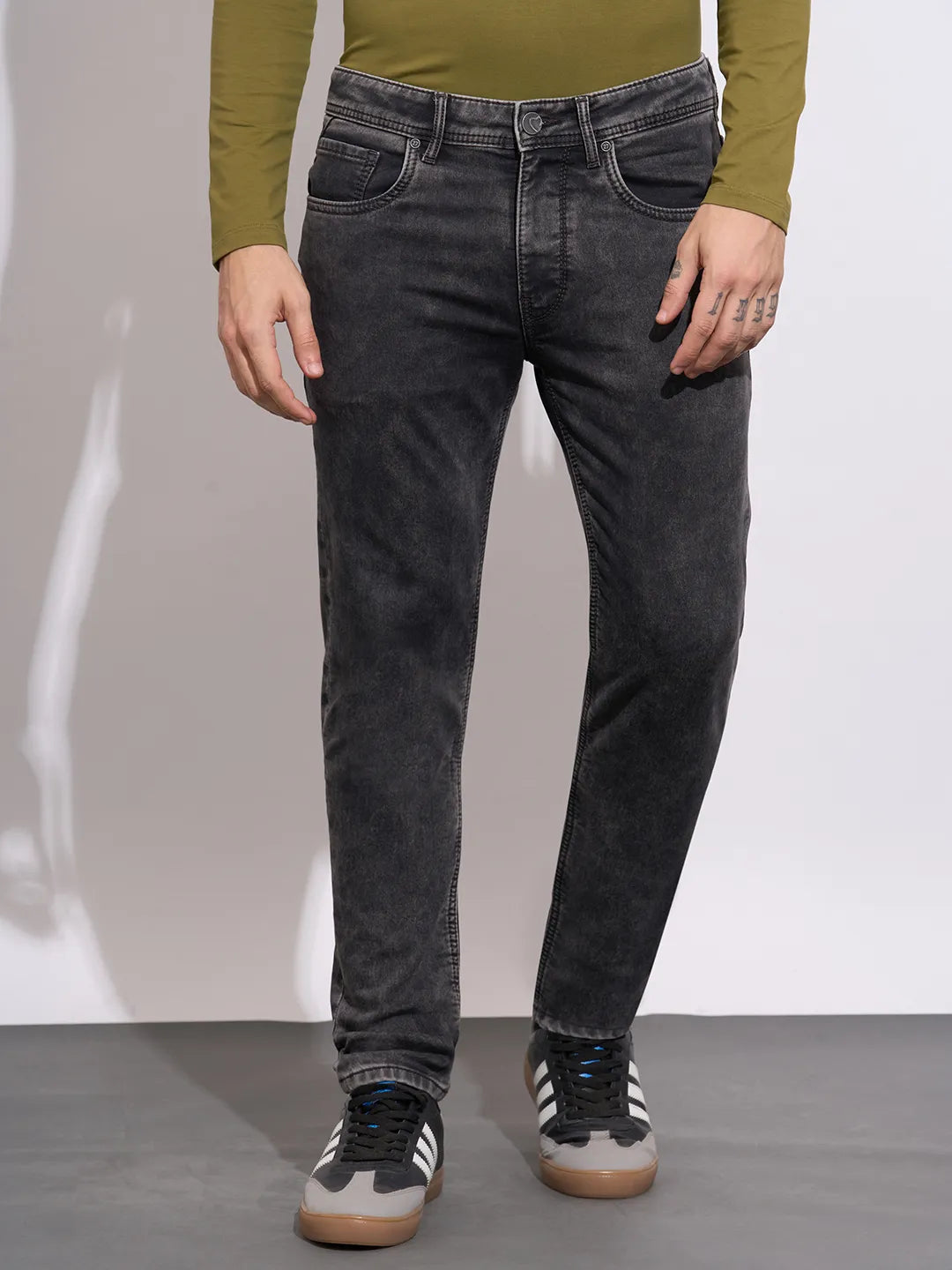 Being Human Men's Grey Mid-Rise Cropped Fit Skinny Jeans