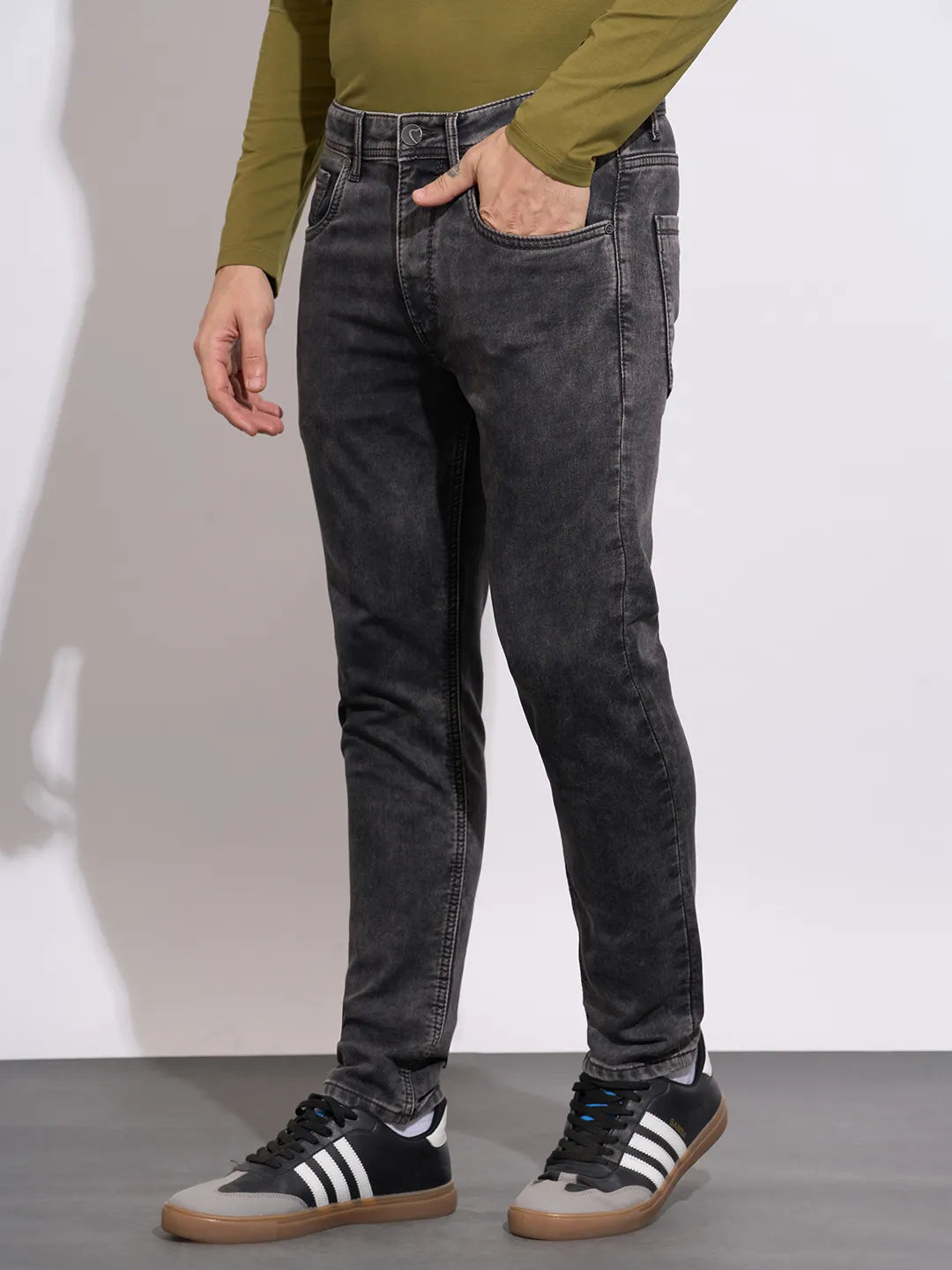 Being Human Men's Grey Mid-Rise Cropped Fit Skinny Jeans