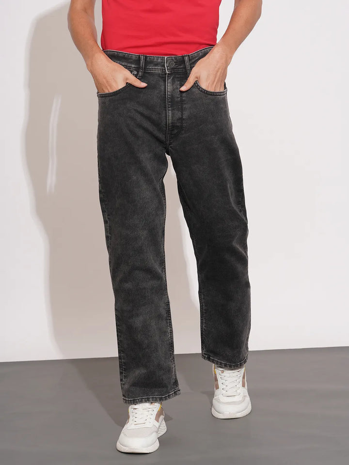 Grey Krypton-Straight Fit Denims for Men