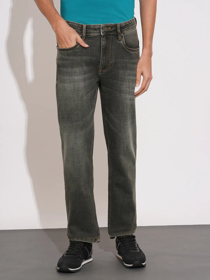 Grey Krypton-Straight Fit Denims for Men
