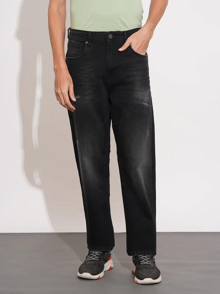 Black Straight Fit Denims For Men By Being Human Clothing