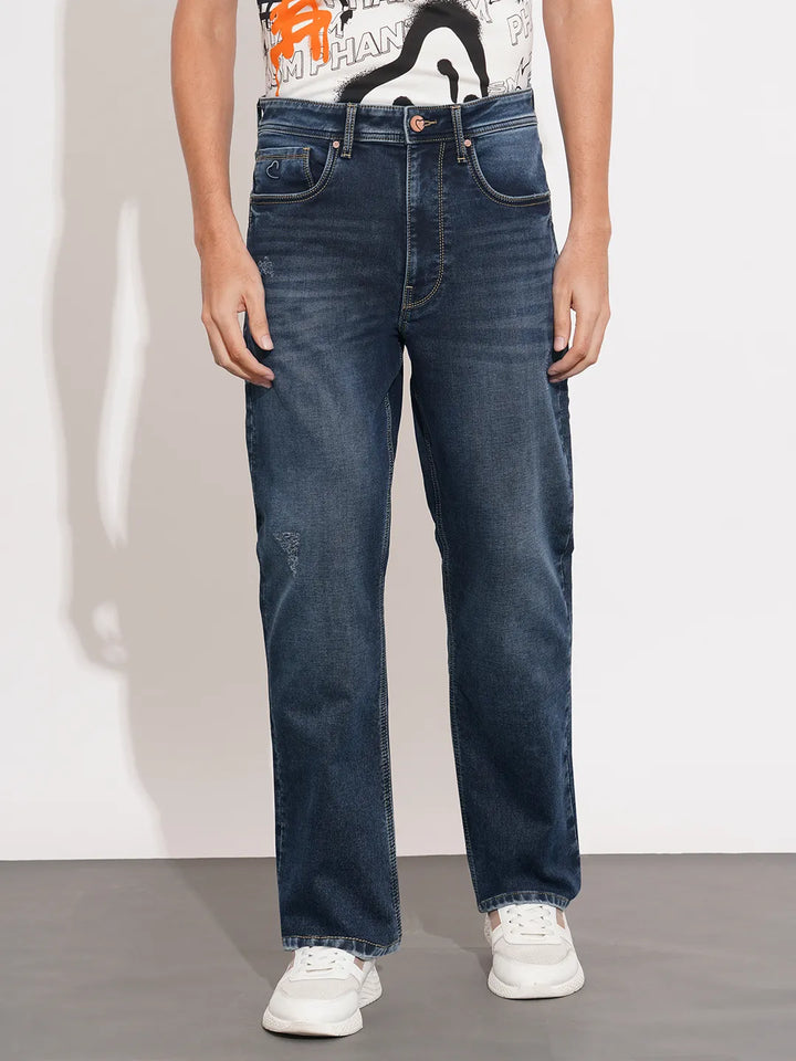 Dark Blue Cropped Fit Denims For Men By Being Human Clothing
