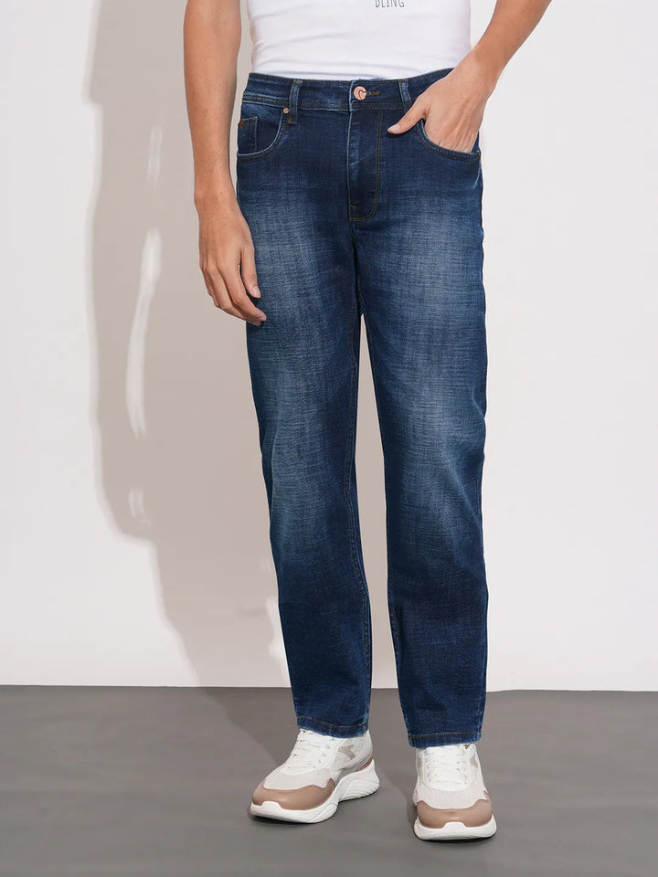 Dark Blue Straight Fit Denims For Men By Being Human Clothing