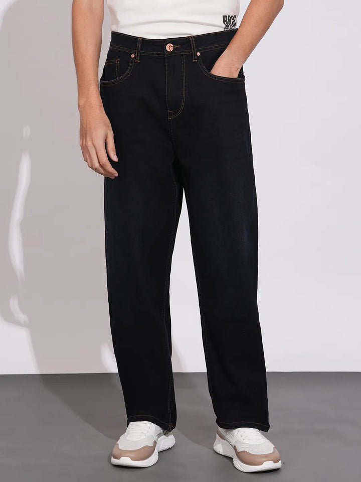 Dark Black Skinny Fit Denims For Men By Being Human Clothing