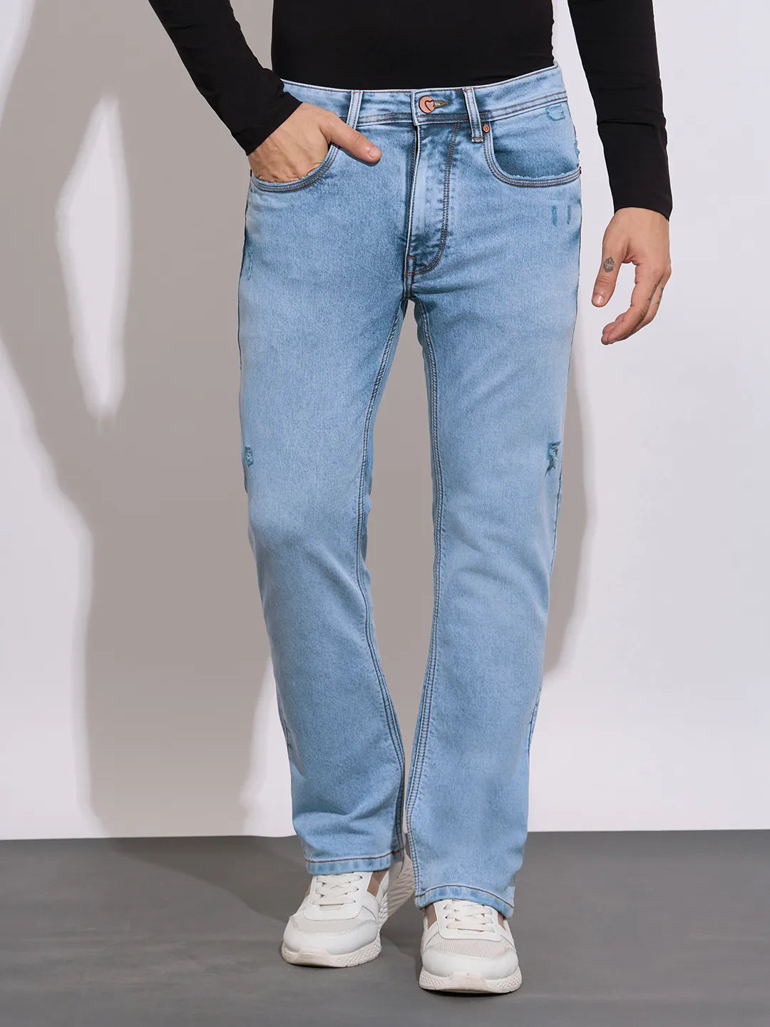 Men's Light Blue Boot Cut Mid-Wash Jeans by Being Human Clothing