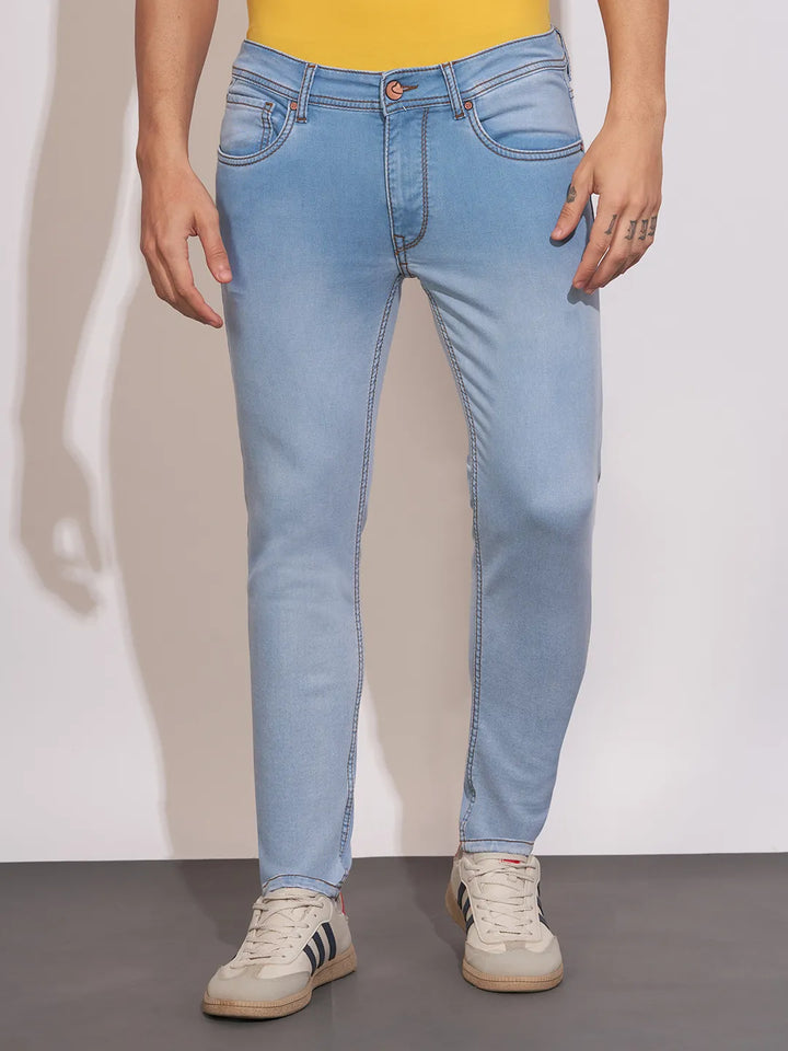 Light Blue Cropped Fit Denims For Men By Being Human Clothing