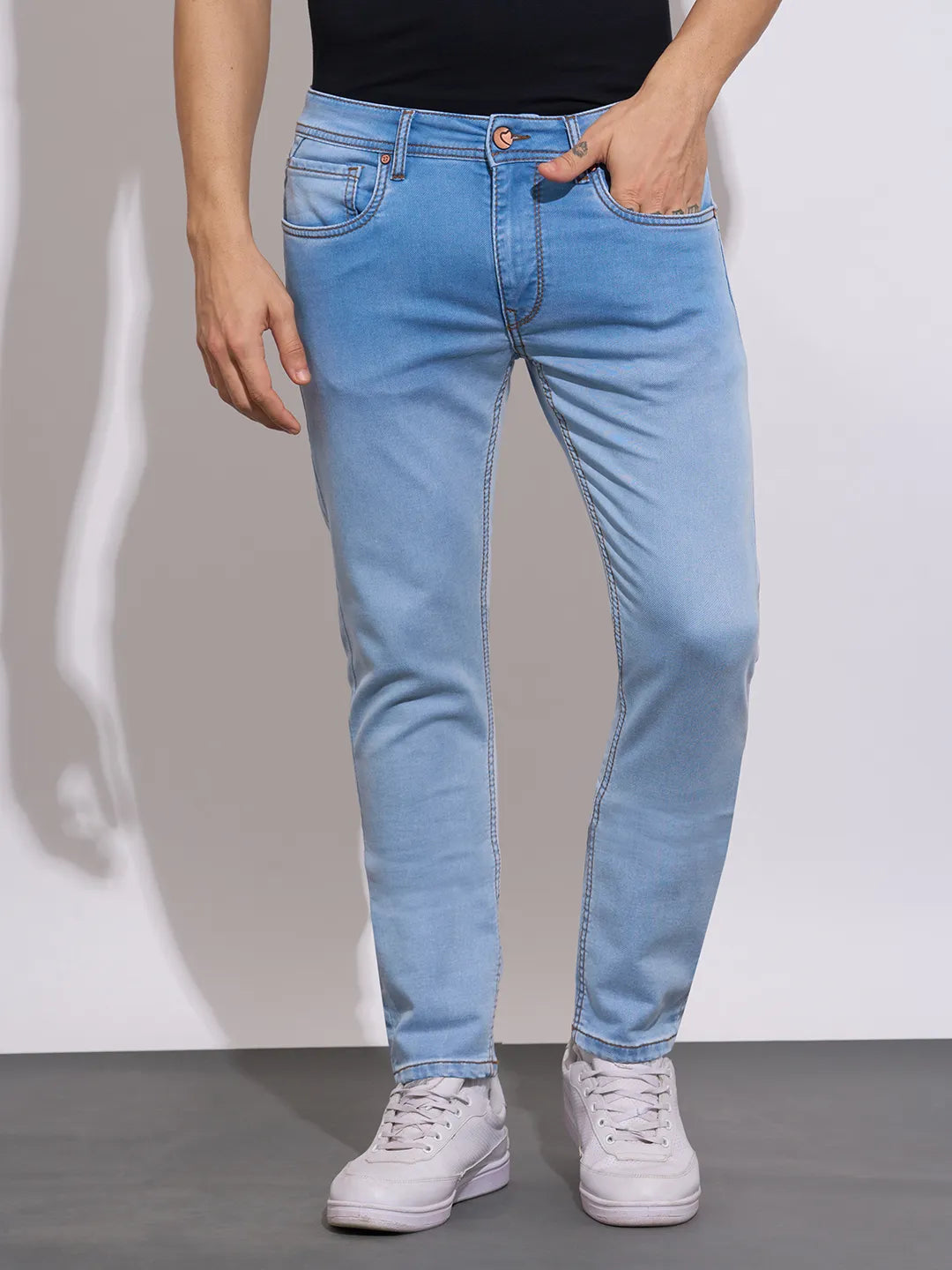 Being Human Men's Light Blue Slim Fit Mid-Wash Jeans
