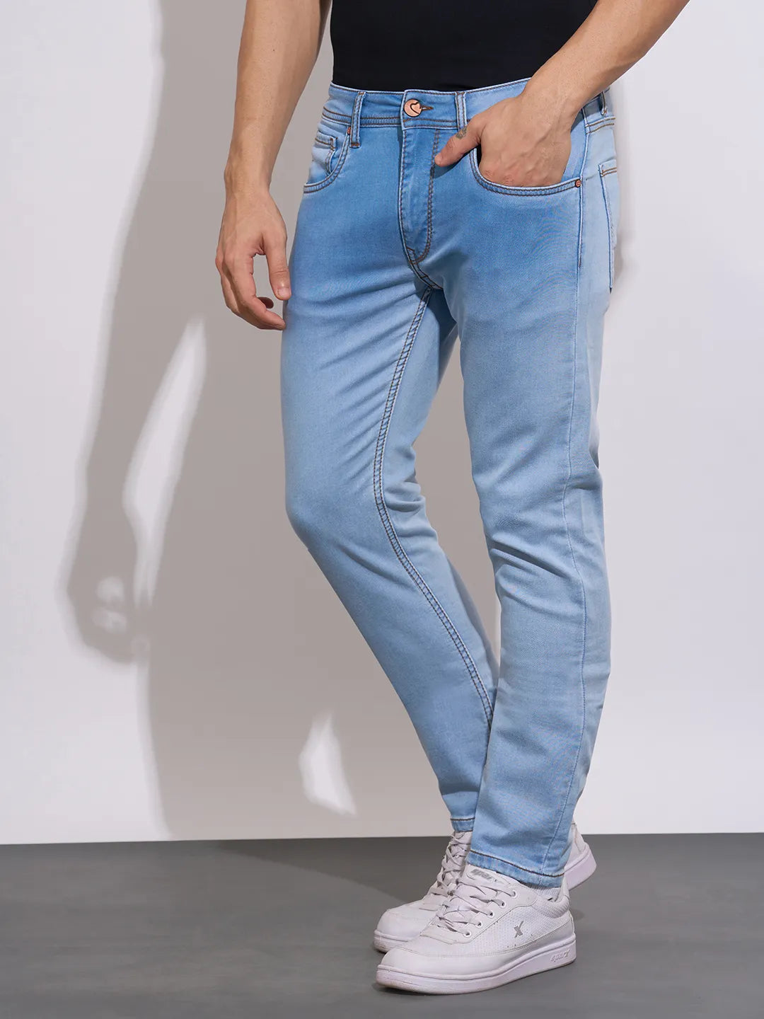 Being Human Men's Light Blue Slim Fit Mid-Wash Jeans