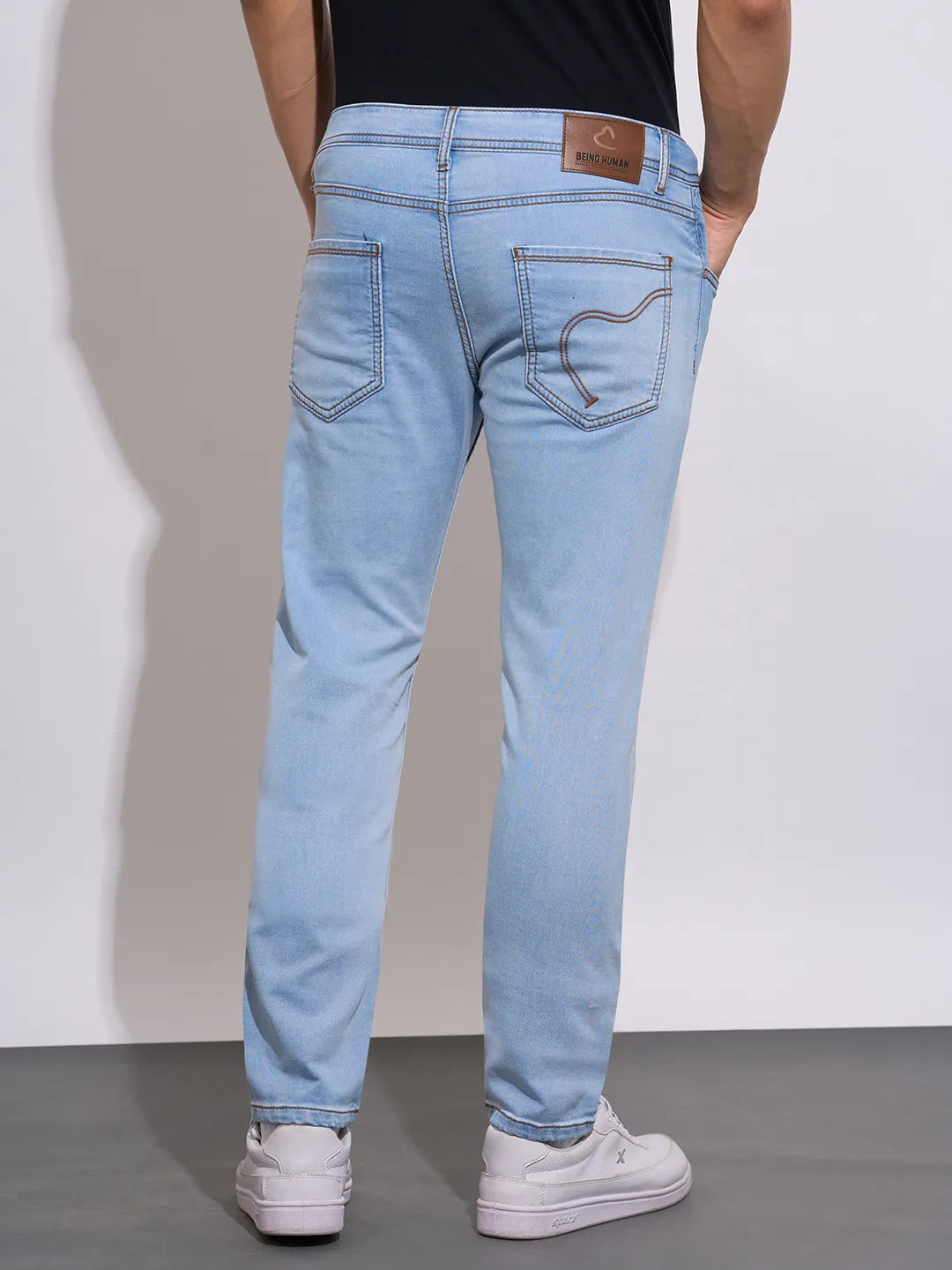 Being Human Men's Light Blue Slim Fit Mid-Wash Jeans