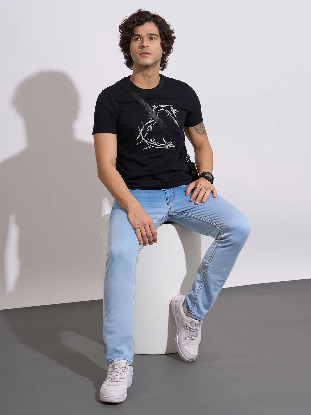 Being Human Men's Light Blue Slim Fit Mid-Wash Jeans