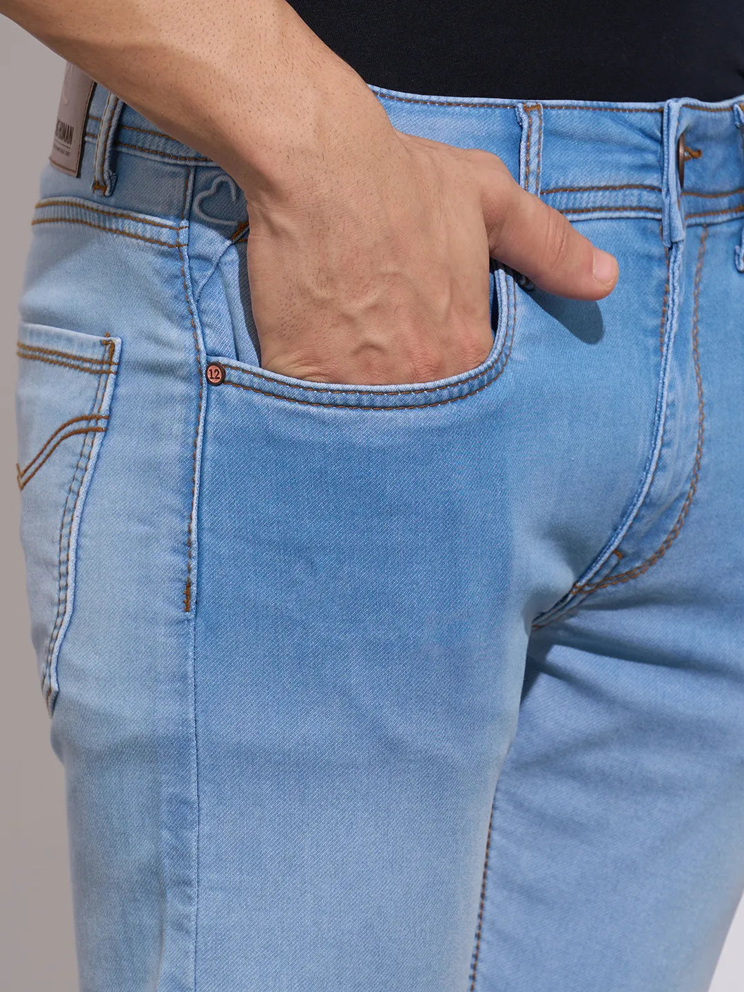 Being Human Men's Light Blue Slim Fit Mid-Wash Jeans