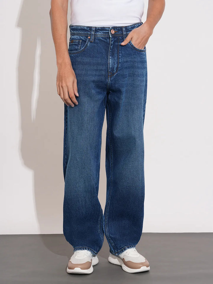 Dark Blue Anti Fit Denims For Men By Being Human Clothing