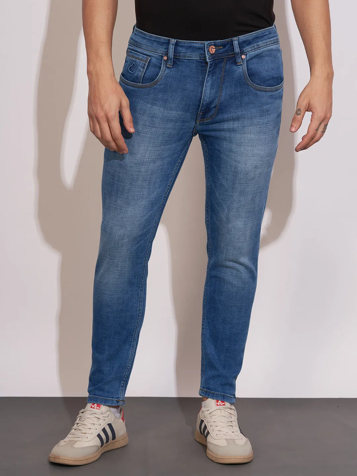 Blue Argon-Cropped Fit Denims for Men by Being Human Clothing