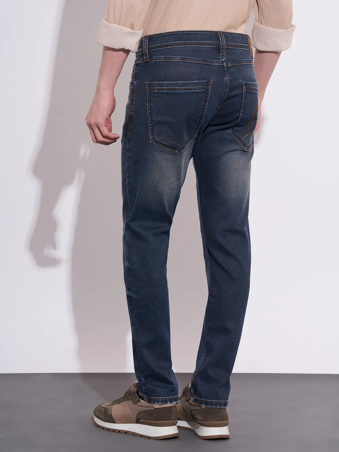 Being Human Men's Dark Blue Straight Fit Mid-Wash Jeans