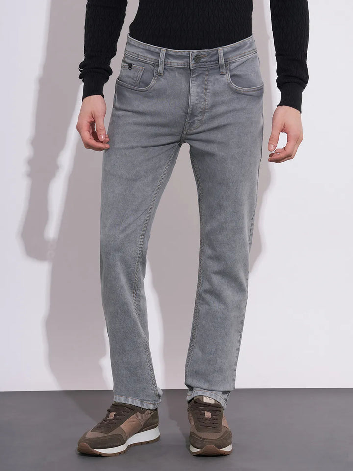 Grey Krypton-Straight Fit Denims for Men by Being Human Clothing