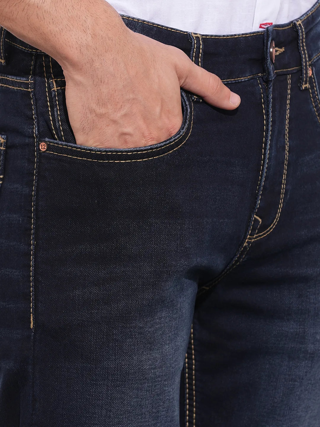 Being Human Men's Navy Straight Fit Mid-Wash Jeans