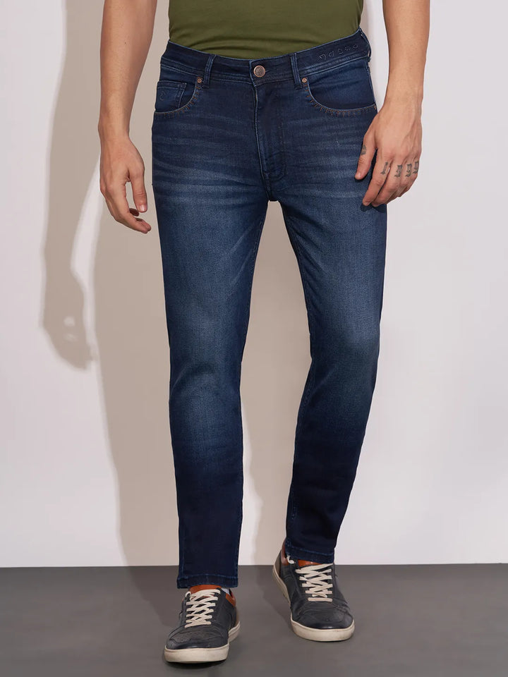 Dark Blue Straight Fit Denims For Men By Being Human Clothing
